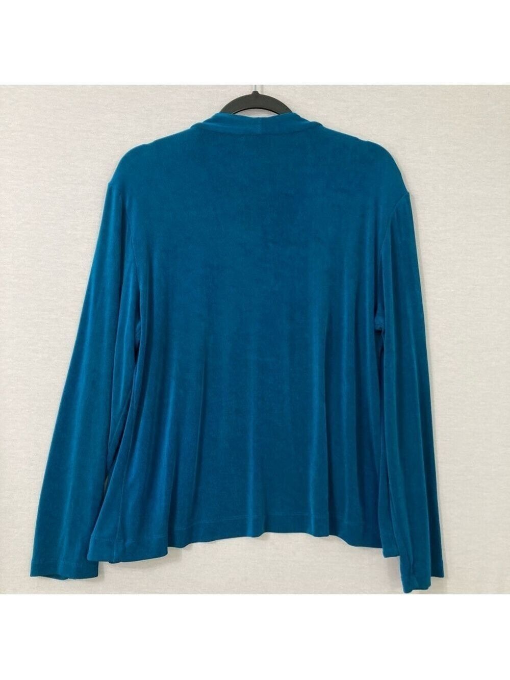 #0075 - Chico's Teal Open-Front Velvet Cardigan - Picture 7 of 8
